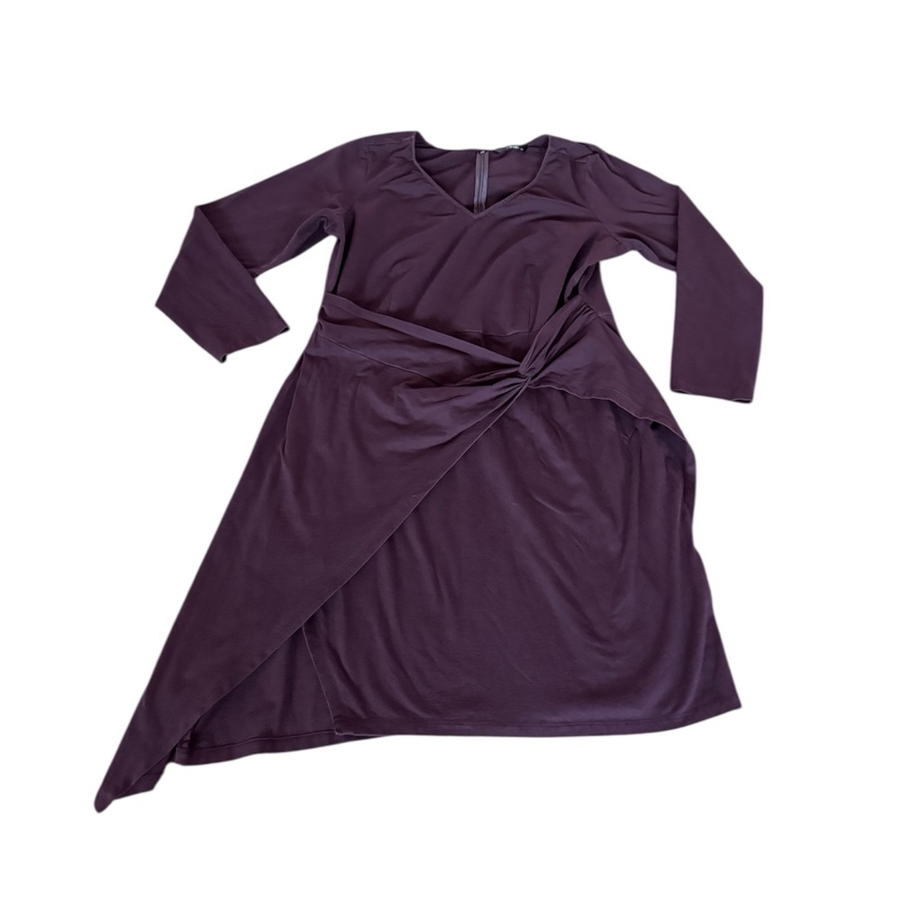 eShakti Women's Twist Waist stretch purple Dress SZ 18 Asymmetrical Long Sleeve